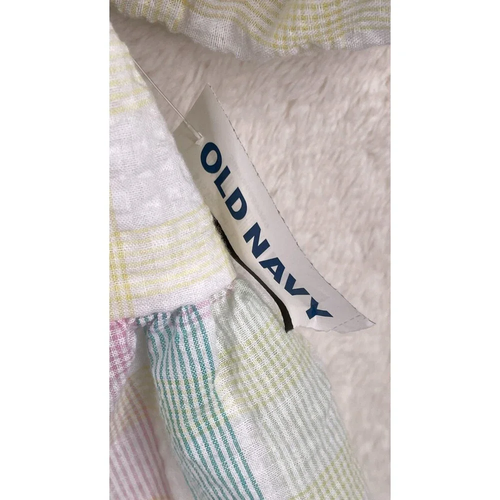 Old Navy Womens 2X Pastel Plaid Top Puff Sleeve Smocked Back Ruffled Peplum NWT